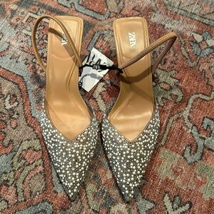 Zara pearl healed slingbacks NWT 7.5